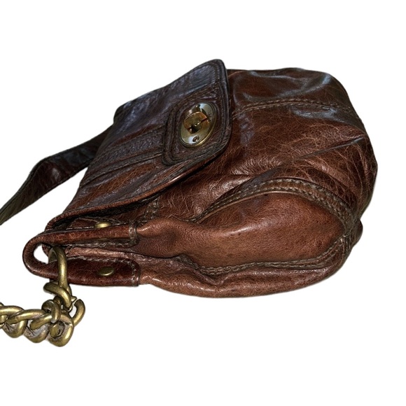 Fossil Maddox Brown Distressed Leather Long Live Vintage Chain Strap Baguette - Picture 11 of 16
